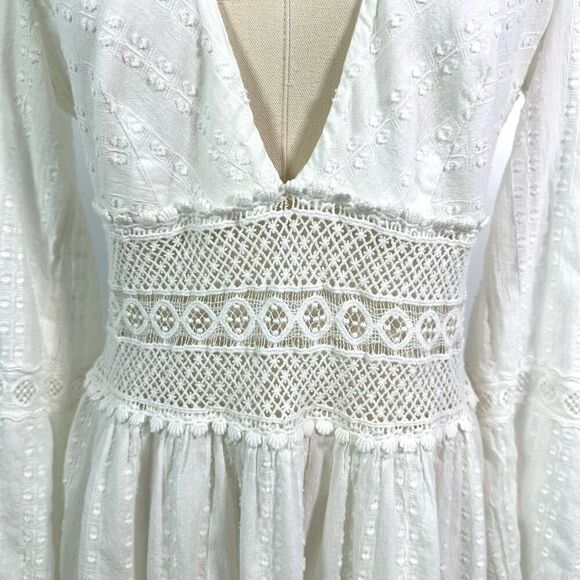 Free People The Delightful Crochet Mini Dress Sz 8 Coastal Cowgirl Boho Cottage - Picture 10 of 15